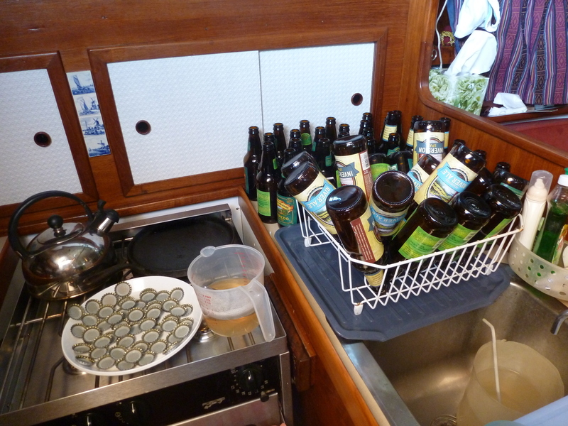 all the gear needed to bottle beer on a boat