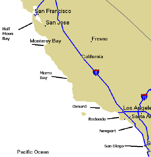 Map of our route between San Fran and San Diego